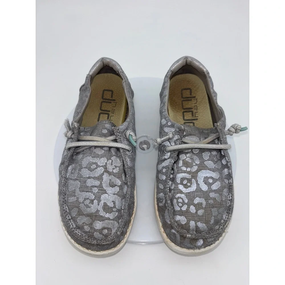 HEY DUDE Girls Leopard‎ Shoe Gray Wendy Youth Cat Eye Slip On Kids Silver 13